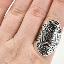 Bohemian Inspired Silver Tone Geometric Tribal Shield Oval Statement Ring image 6