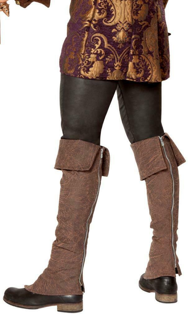 Pirate Boot Cuffs Toppers Covers Zipper Back Brown Tall Long Costume 4650B Other