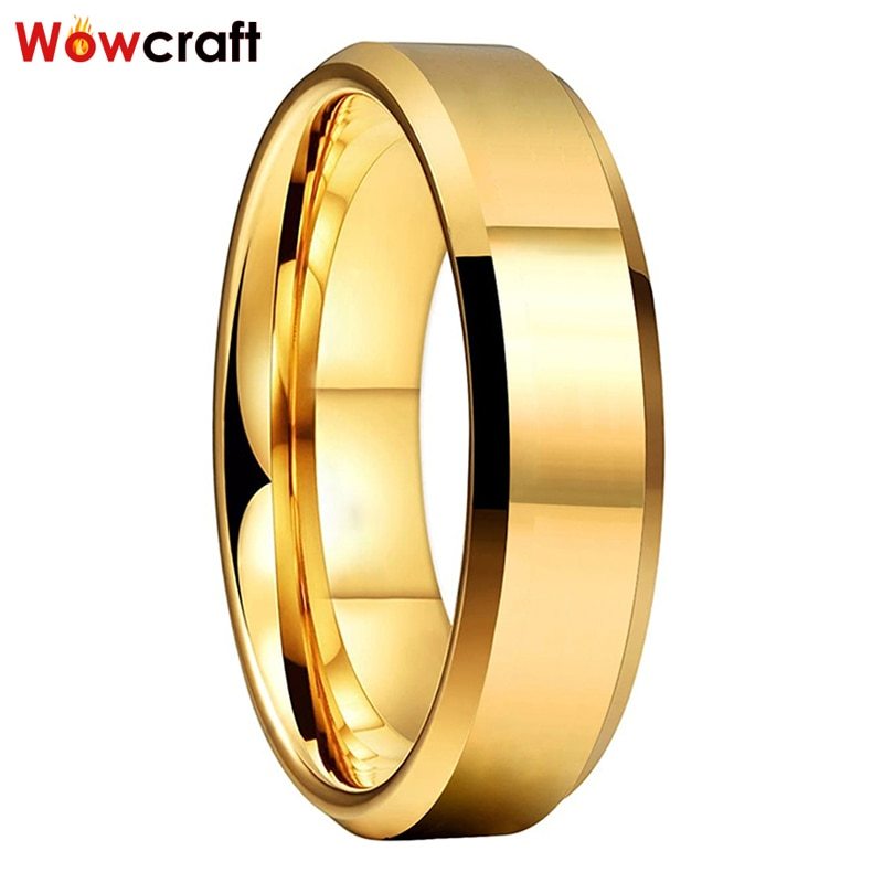 Wowcraft Jewelry 6mm Gold Tungsten Carbide Rings for Men Women Wedding Band Poli