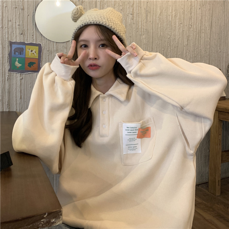 Korean version of BF wind loose POLO lapel thin section long-sleeved sweater wom
