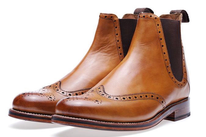 Brown Chelsea Jumper Slip On Burnished Brogue Toe Wing Tip Ankle Leather Boots