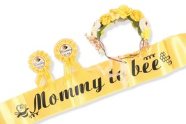 Baby Shower Decoration Mother To Be Flower Crown Tiara Mom and Dad Badges - $23.36