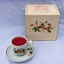 1978 AVON STRAWBERRY PORCELAIN DEMI CUP &amp; SAUCER   w CANDLE UNUSED IN BOX - $14.80
