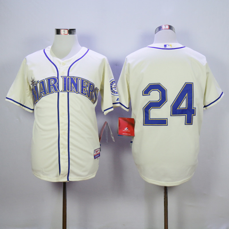 Men's Seattle Mariners 24 Ken Griffey Cream Cool Base Baseball Jersey