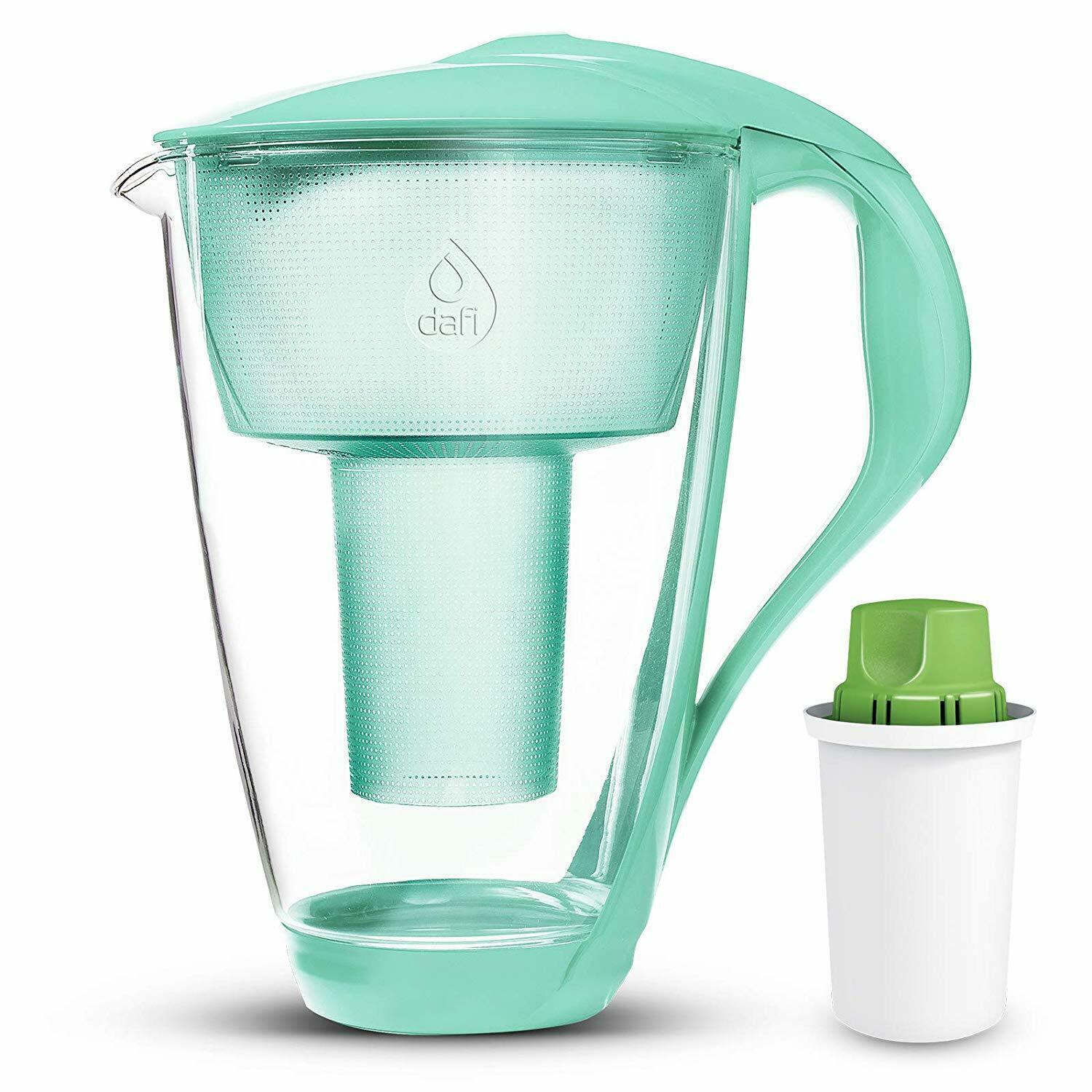 Dafi Crystal Glass LED Filtering Water Pitcher 8 Cups Mint + Alkaline Filter