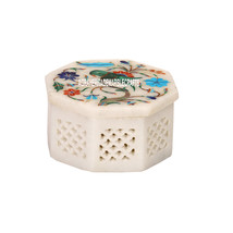 3"x3''x1.5'' White Marble Trinket Jewelry Box Lattice Art Inlay Mosaic Art Decor - $153.70