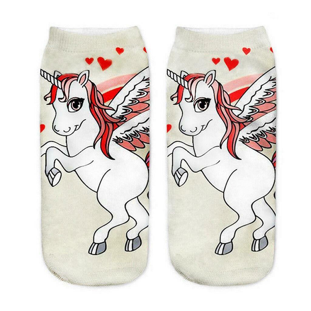 Women Girl Teen Cute Cartoon Animal 3D Print Unicorn 13 Kawaii Ankle Socks White
