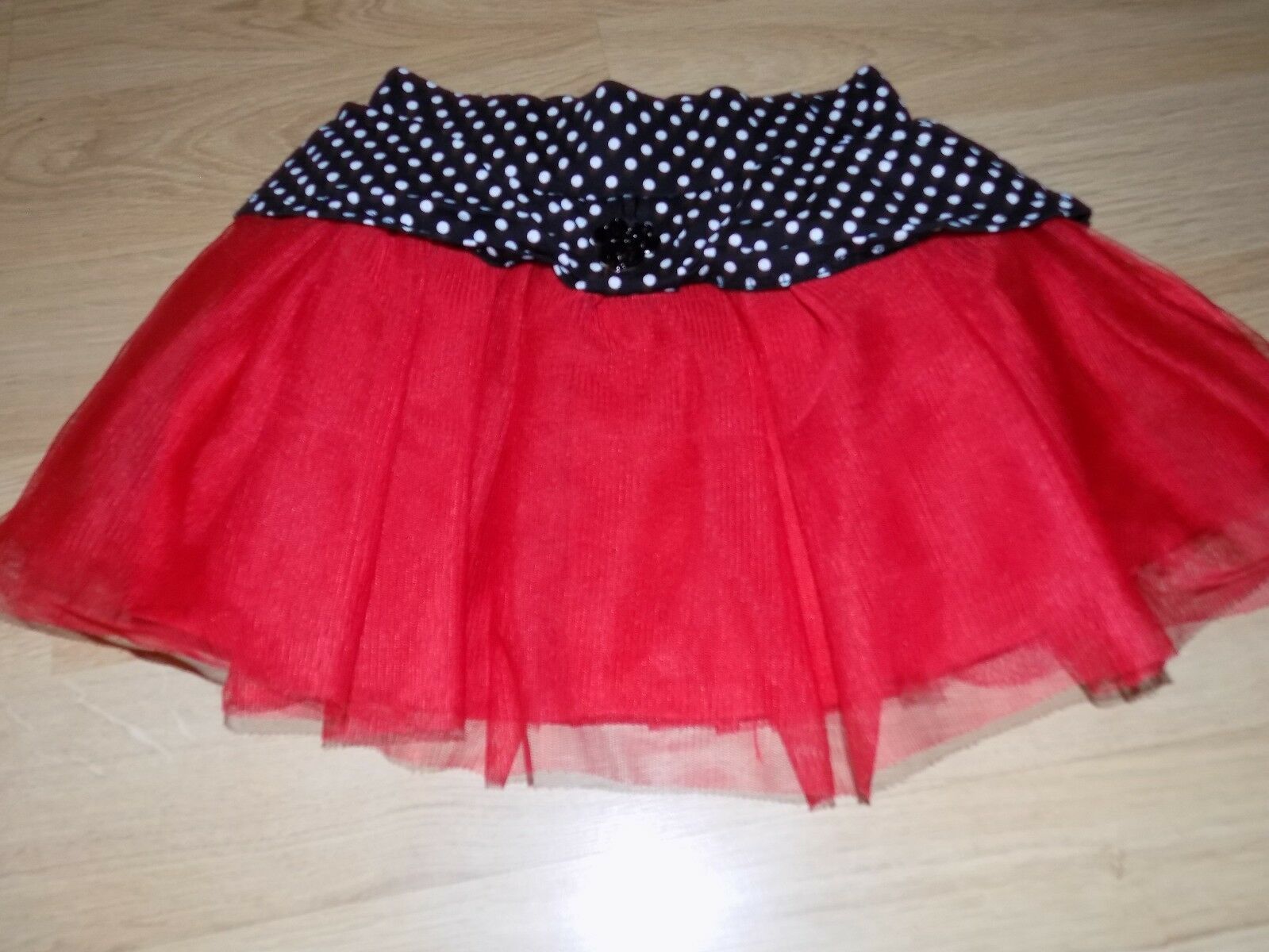 Primary image for Size 6 Disney Minnie Mouse Red Tulle Skirt Black White Polka Dot Waist GUC