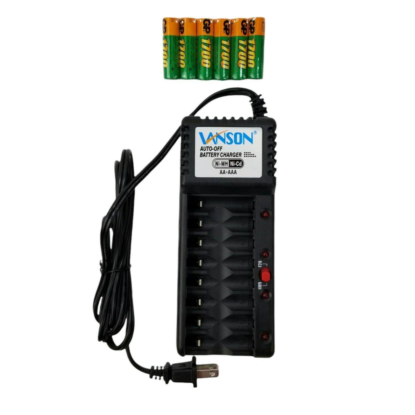Vanson V868B AA & AAA Battery Charger With Six Rechargeable AA