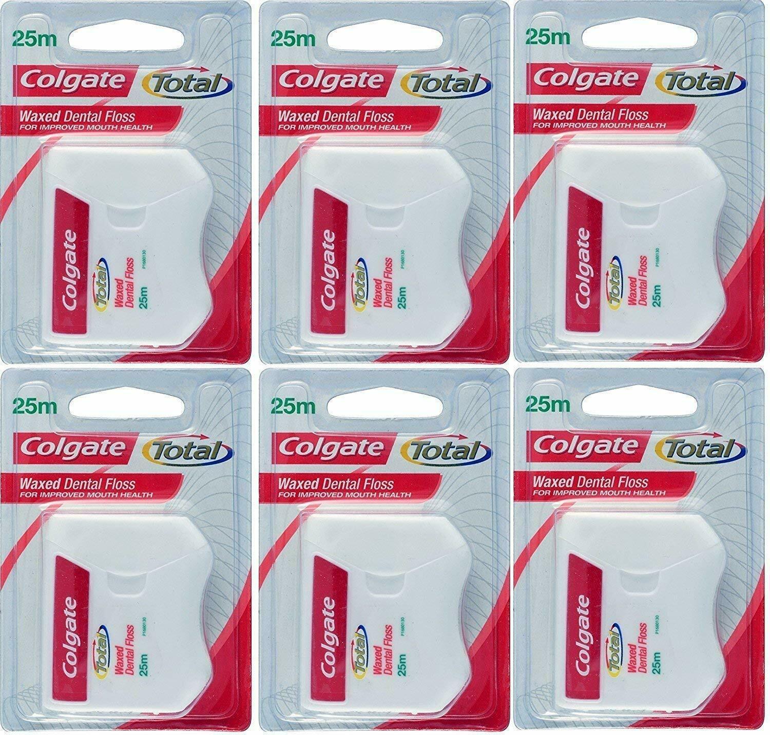 6 x Colgate Waxed Dental Floss 25mtrs For Improved Mouth Health