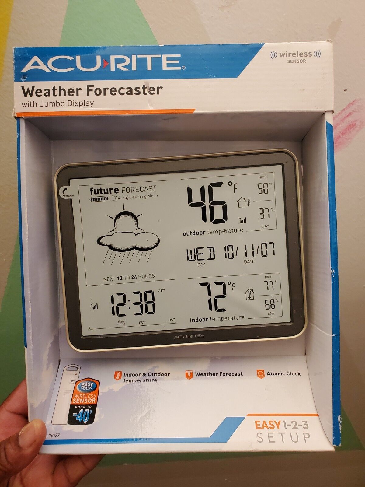 AcuRite 75077 Self Calibrating Weather Forecaster Atomix Clock Large