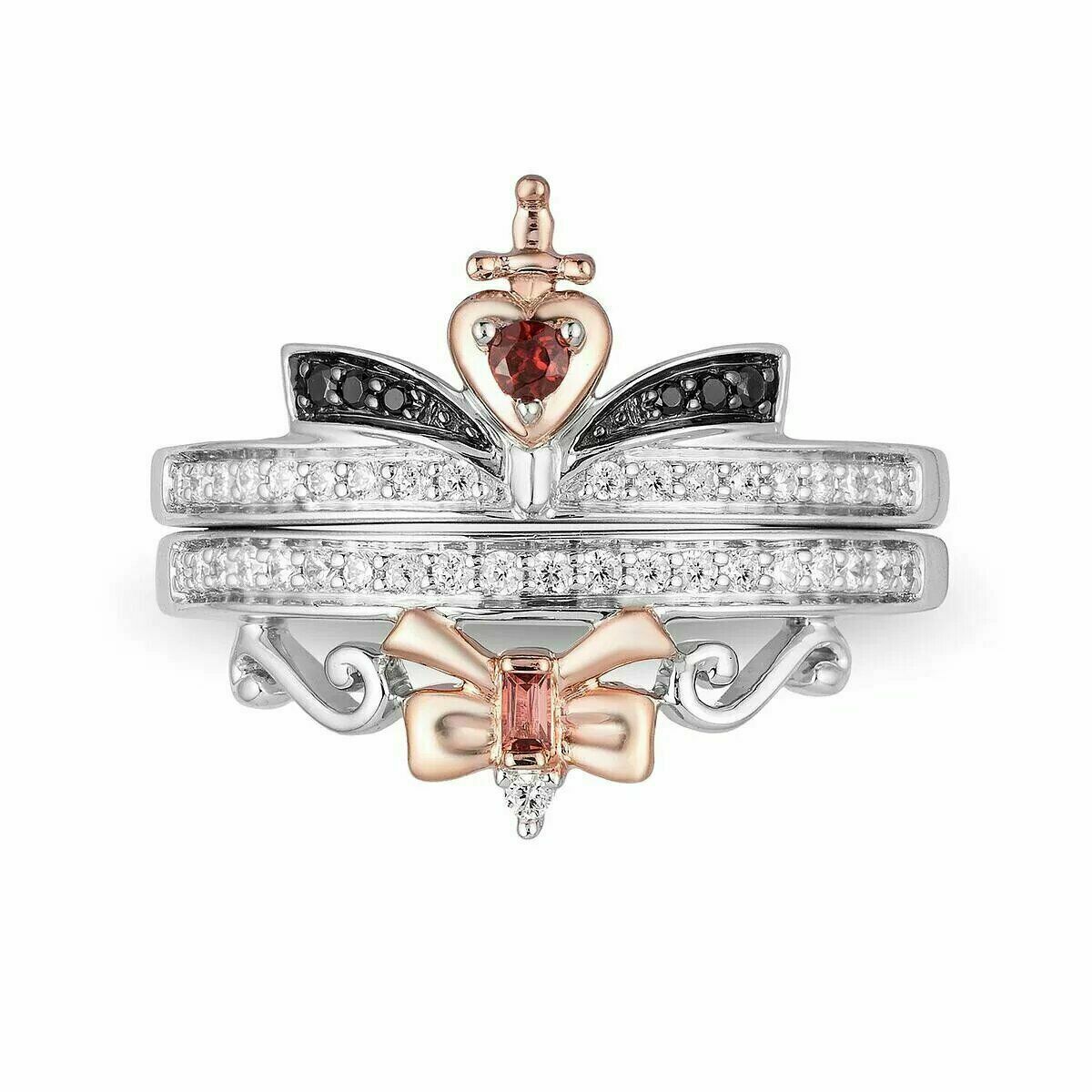 Evil Queen Enchanted Disney Villains Round Diamond Eangagement Ring Set Silver