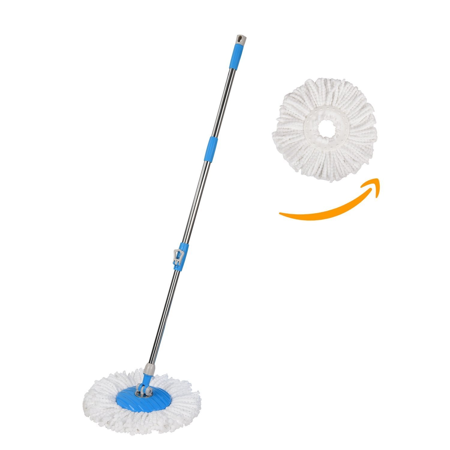 Woodsam Spin Mop Handle Replacement with 2x Microfiber cloth mop heads