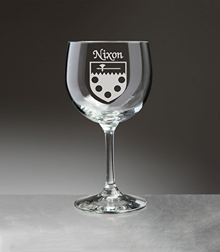 Nixon Irish Coat of Arms Red Wine Glasses - Set of 4 (Sand Etched)