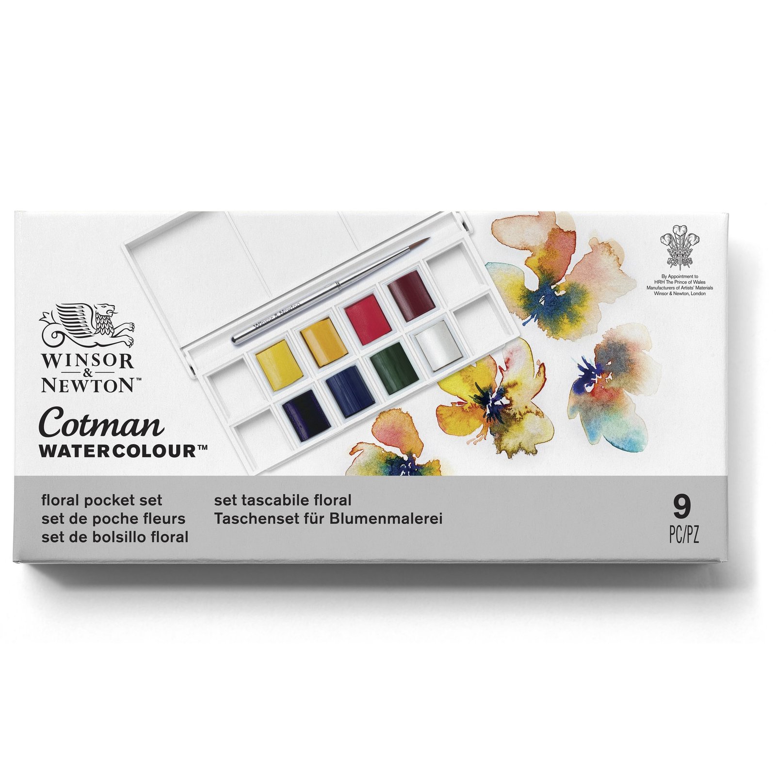 Winsor & Newton Cotman Watercolour Floral Set 8 Half Pans with Brush 0390671