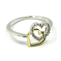 SOLID 18K YELLOW WHITE GOLD DOUBLE HEART RING WITH CUBIC ZIRCONIA image 1