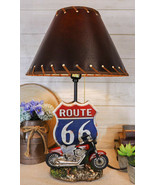 Vintage Retro Red Motorcycle By Route 66 Highway Sign Desktop Table Lamp... - $64.99