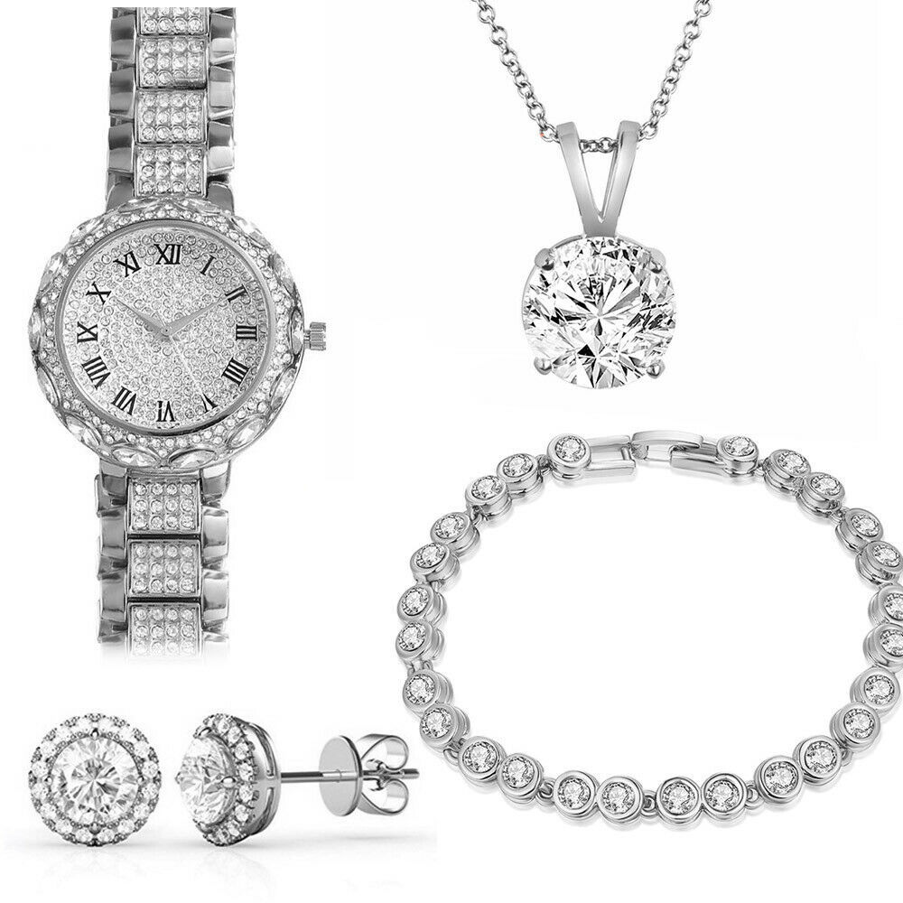 Luxury Women Rhinestones Bracelet Watch Set Ladies Quartz Dress Wristwatch Gift