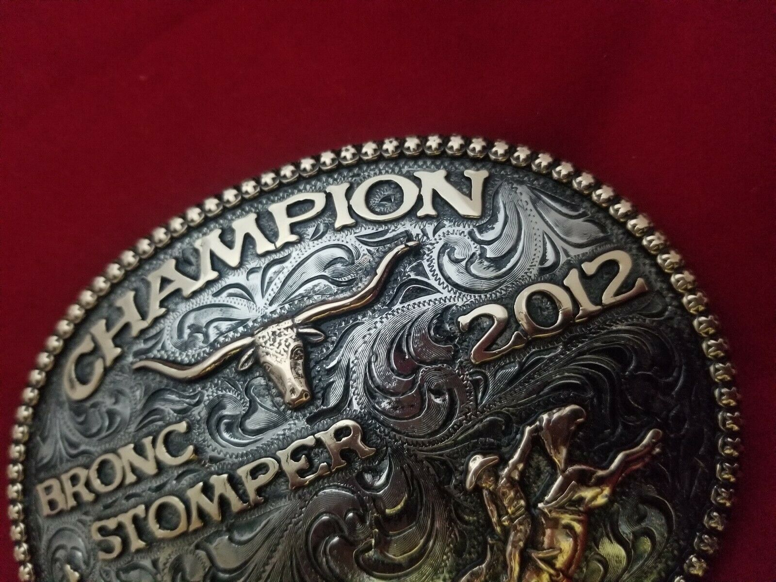 2012 RODEO TROPHY BUCKLE VINTAGE~LAREDO TEXAS BRONC RIDING CHAMPION~313 ...