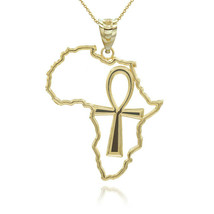14K Solid Gold African Continent Egyptian Ankh Pendant Necklace  - $296.88+