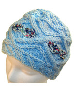 Light blue hand knit hat with sparkly highlights - $25.00