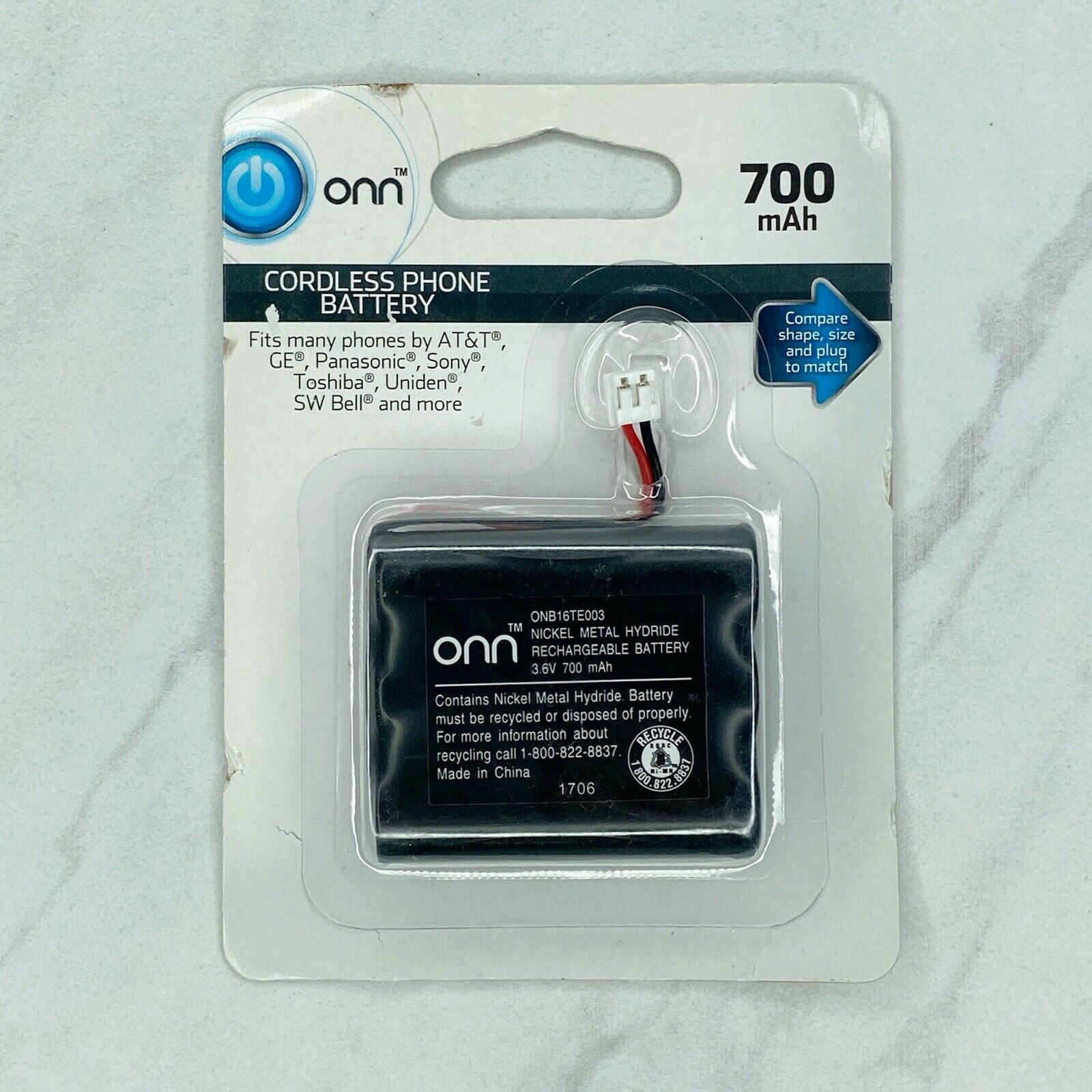 Onn ONB16TE003 Cordless Phone Battery 3.6V 700 mAh AT&T GE Unitech