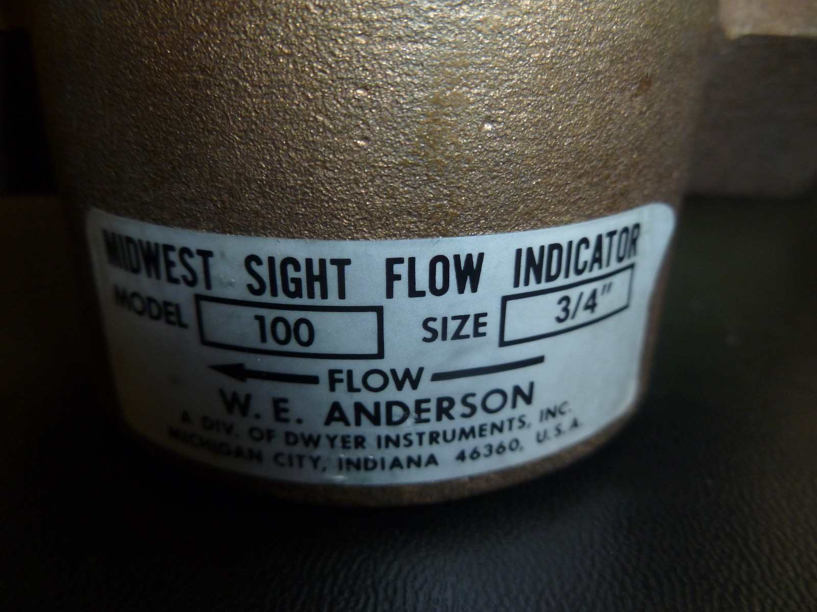 W.E. ANDERSON MIDWEST SIGHT FLOW INDICATOR MODEL 100 3/4" METER MAX