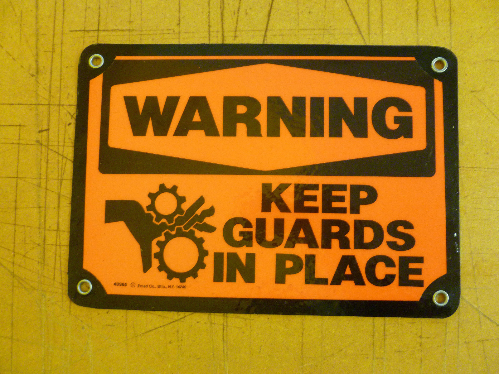 WARNING KEEP GUARDS IN PLACE METAL SIGN 7" X 10" MANSFIELDFW Signs