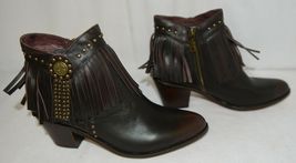 Lucky And Blessed SH11 Dark Brown Leather Boots Fringe Metal Studs Size 11 image 3