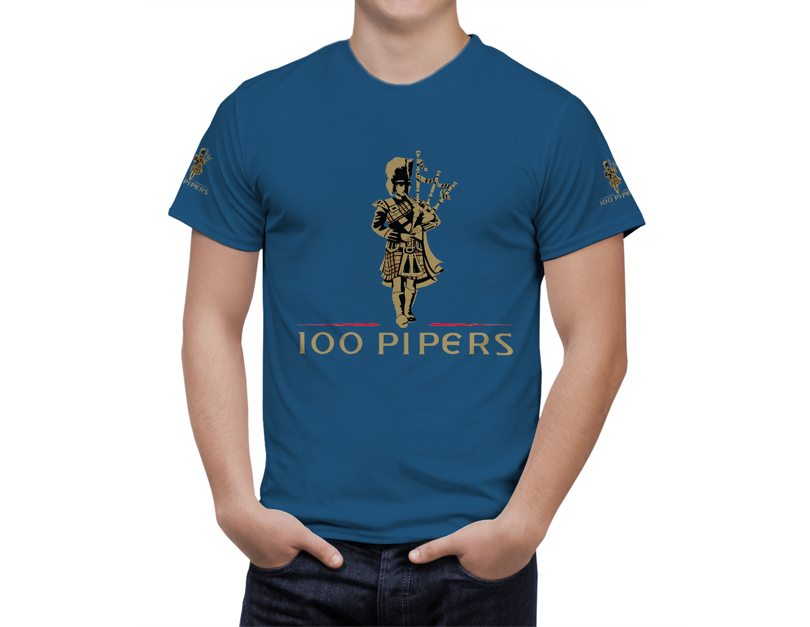 100 Pipers Beer Logo Blue Short Sleeve  T-Shirt Gift New Fashion