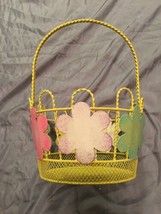 Yellow  Metal Easter Basket 10” Hx 7” Diameter W/ Flower Petals - $5.70