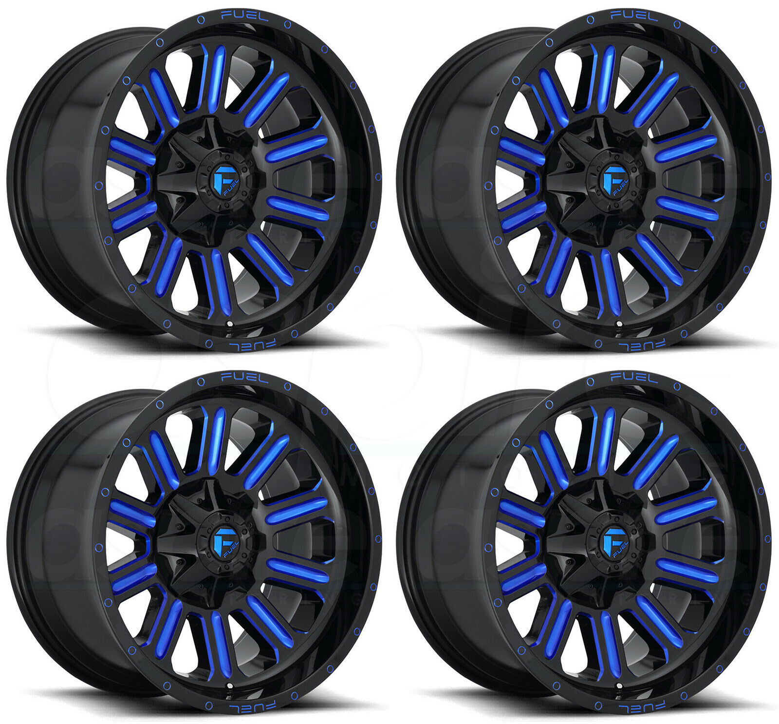 20x9 Fuel Hardline D646 8x170 1 Black Blue Wheels Rims Set(4) Wheels