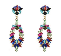 multi-color big oval rhinestone long drop dangle earrings Mexico 5 de Mayo - $13.95