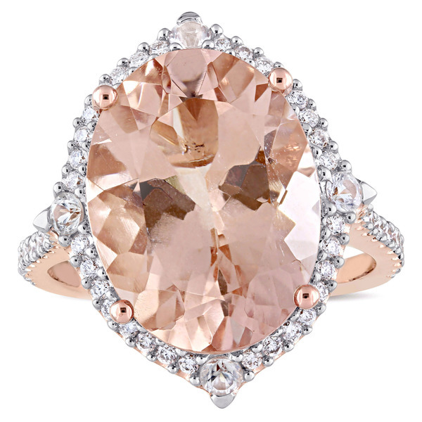 2ct Oval-Cut Morganite & CZ Diamond 14K Rose Gold Over Silver Cocktail Halo Ring