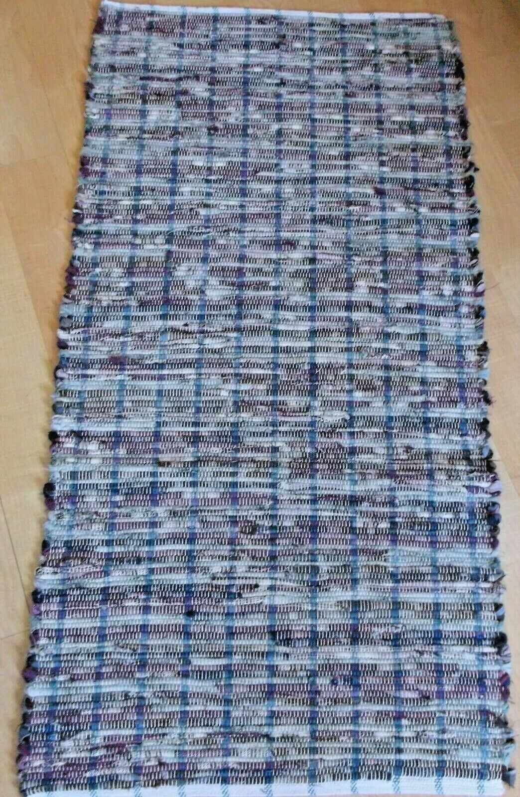 Dark Colored Flannel Woven Rag Rug Hand Loomed 44" x 22 ...