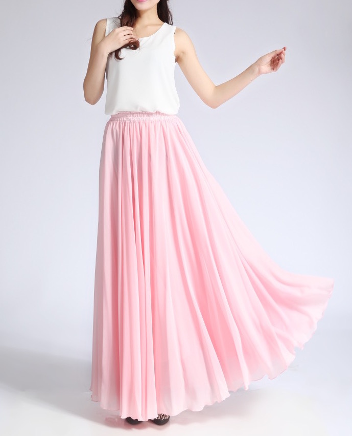 Pink Maxi Chiffon Skirt Women High Waisted Chiffon Maxi Skirt Plus Size Skirts