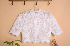 Button Down Short Sleeve Lace Tops Boho Wedding Crop Lace Top Plus image 2