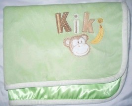 Blankets And &amp; Beyond Green Baby Blanket Satin Backside Kiki Monkey HTF ... - $33.09