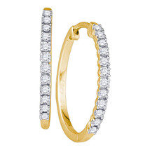 10k Yellow Gold Womens Round Diamond Slender Single Row Hoop Earrings 1/4 Cttw - $299.00