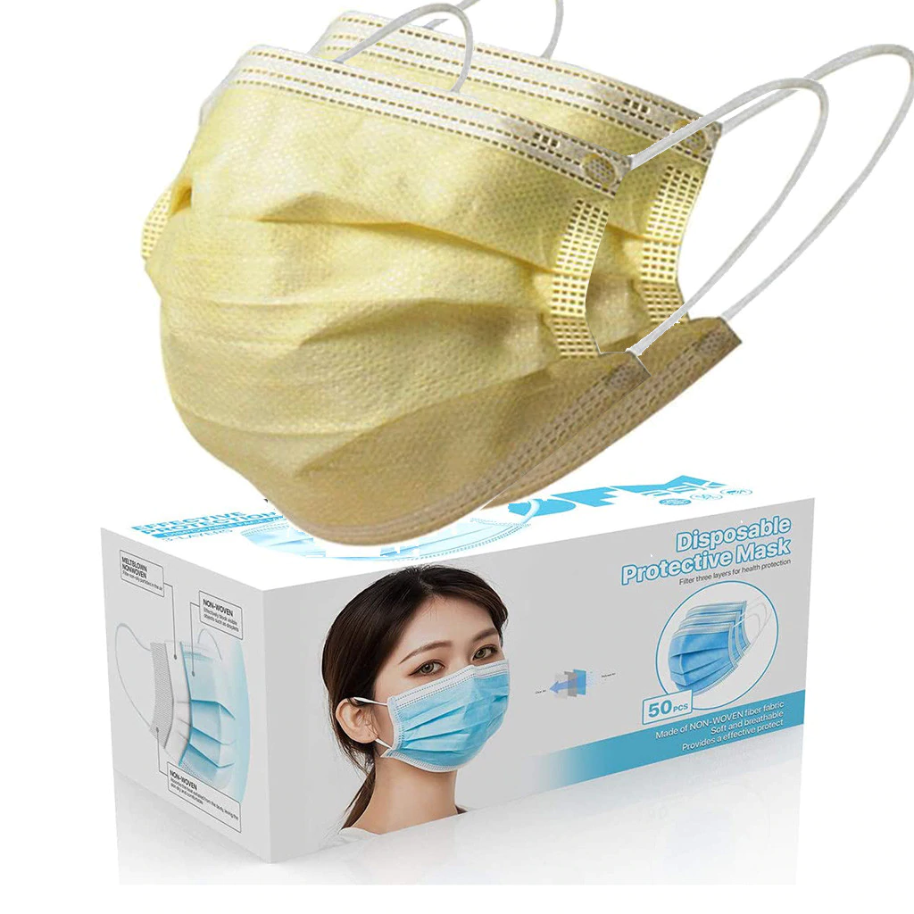 Yellow Disposable Mask Face Masks Filter Protective Mouth 3 Layer Dust - Disposable Face Masks