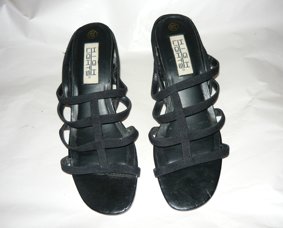Black Strappy Silk Chunky Heeled Mules sz. 8.5m - Heels