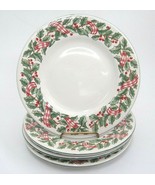 Majesticware Holiday Ribbon Lot of 4 Christmas Bread Plates Holly Rim Me... - $13.16