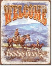 Welcome Cowboy County Rustic Weathered Horse Wall Art Decor Metal Tin Si... - $21.99