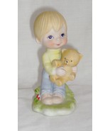 Love Is Kind Figurine Boy With Teddy Bear Pastel - $6.99