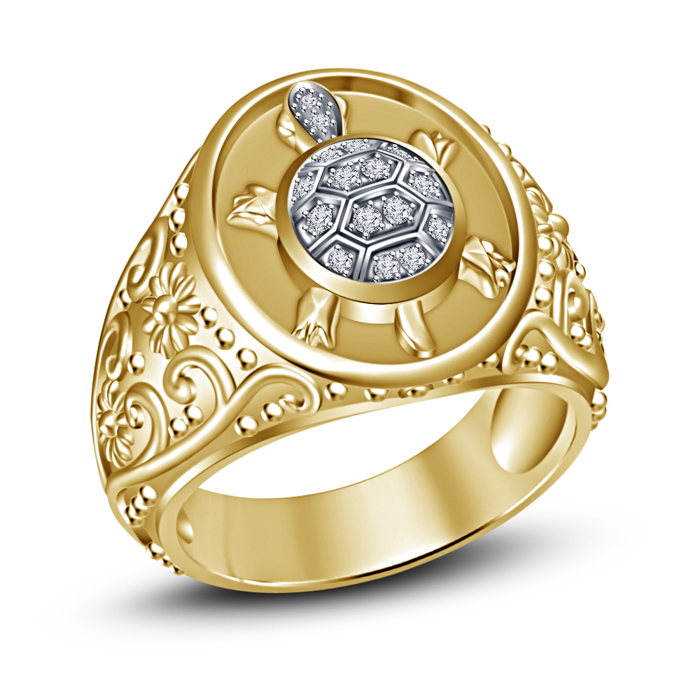 Tortoise Mens Engagement Diamond Ring 14k Gold Finish 925 Sterling