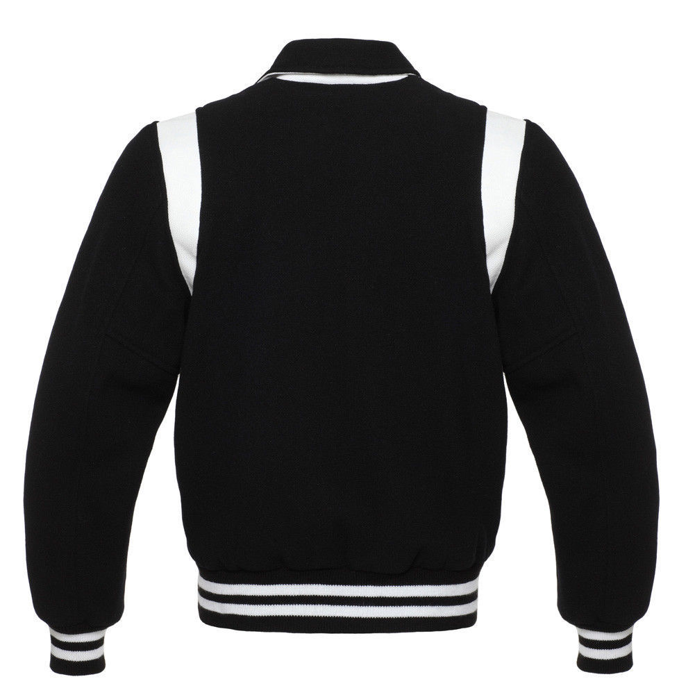 BLACK Wool Shirt/ Byron collar Varsity Letterman BOMBER BASEBALL Jacket ...
