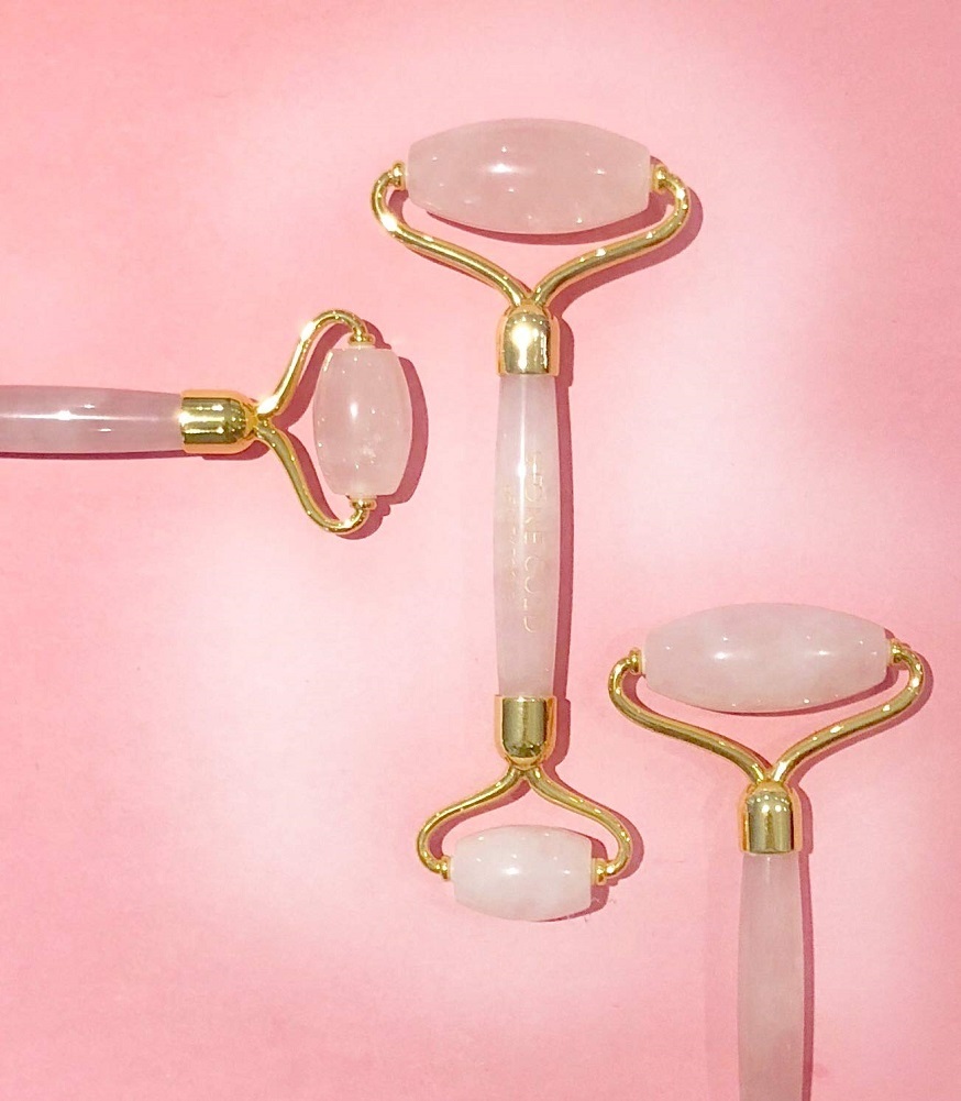 Rose Quartz Roller for Face 100 Percent Natural Authentic Crystal Jade Roller