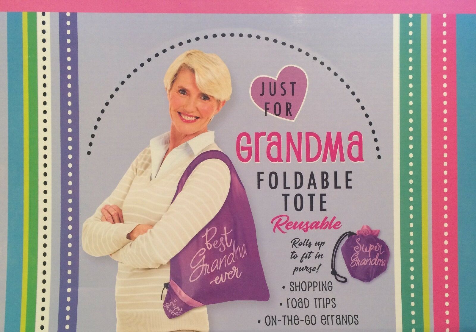 Best Grandma Ever Purple Reusable Foldable Tote Fits In Purse Mother's
