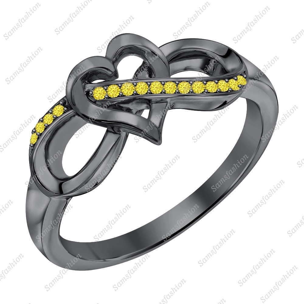 Heart Promise Round Yellow Sapphire 14k Black Gold Over Crisscross Wedding Ring