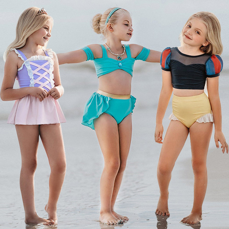 2021 Summer Swimsuit Kids Baby Girls Sleeveless Shell Print One-Piece Swimsuit